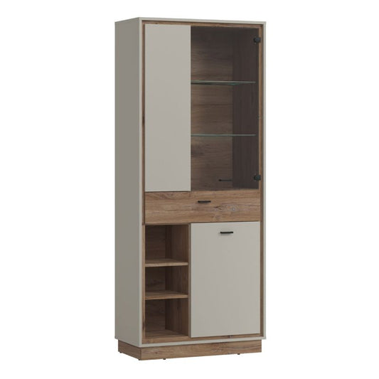 Rivero 3 Door 1 Drawer Open Shelves Wide Display Cabinet in Grey and Oak W 827 x H 2005 x D 400 mm-Cabinet-FTG-