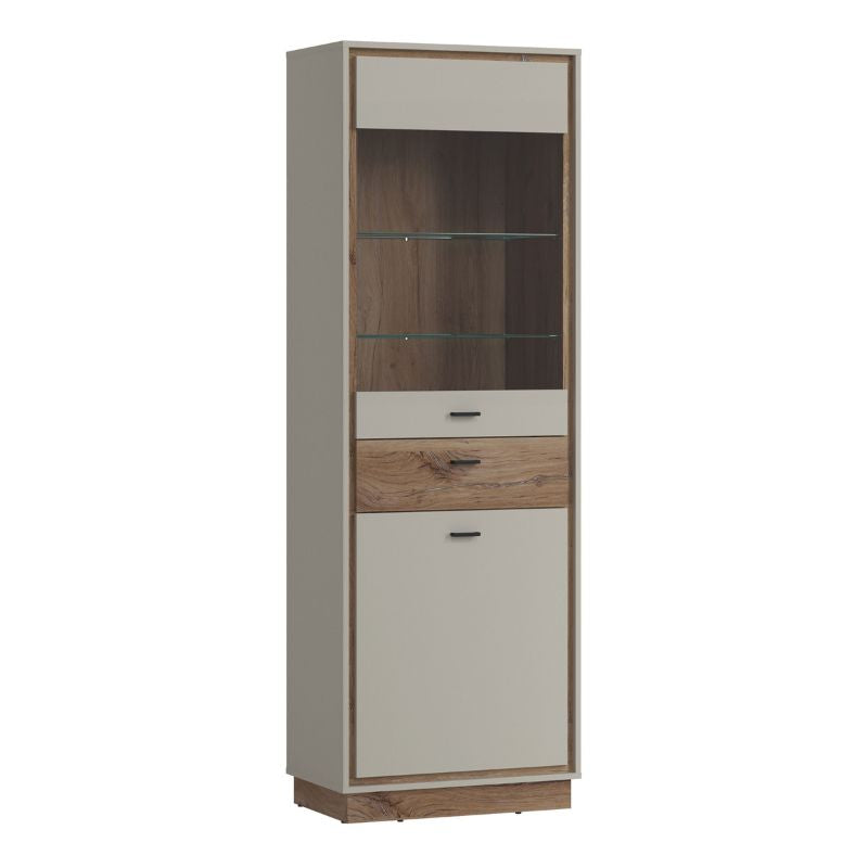 Rivero 2 Door 1 Drawer Display Cabinet in Grey and Oak W 679 x H 2005 x D 400 mm-Cabinet-FTG-