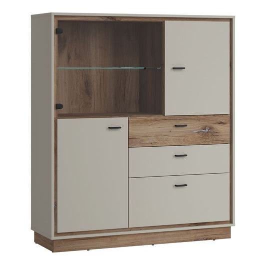 Rivero 3 Door 3 Drawer Low Display Cabinet in Grey and Oak W 1237 x H 1430 x D 400 mm-Cabinet-FTG-