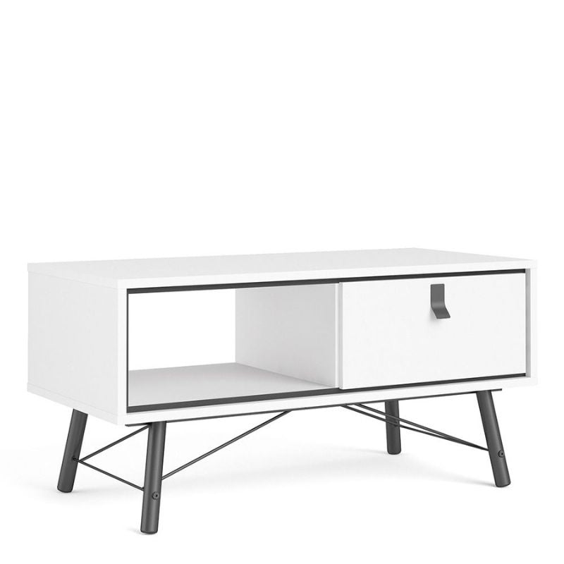 Ry Coffee Table with 1 Drawer in Matt White W 1018 x H 500 x D 482 mm-Coffee Tables-FTG-