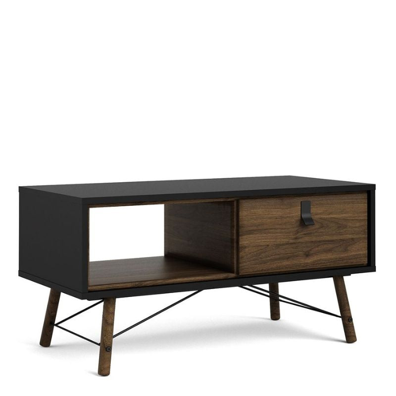 Ry Coffee Table with 1 Drawer in Matt Black Walnut W 1018 x H 500 x D 482 mm-Coffee Tables-FTG-