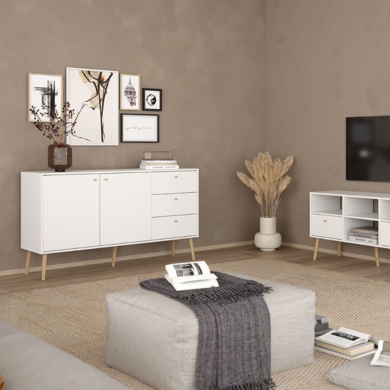 Cumbria Sideboard 2 Doors + 3 Drawers White W 147.2 x H 81.7 x D 39.1 cm-Sideboards-FTG-