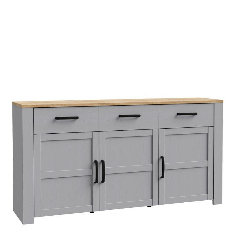 Bohol 3 Door 3 Drawer Sideboard in Riviera Oak/Grey Oak W 166.1 x H 87 x D 42 cm-Sideboards-FTG-