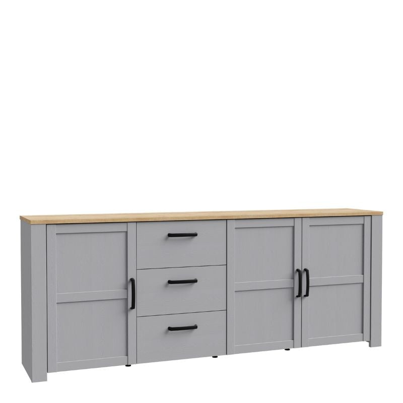 Bohol 3 Door 3 Drawer Large Sideboard in Riviera Oak/Grey Oak W 220.8 x H 87 x D 42 cm-Sideboards-FTG-