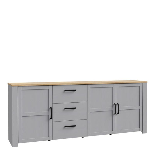 Bohol 3 Door 3 Drawer Large Sideboard in Riviera Oak/Grey Oak W 220.8 x H 87 x D 42 cm-Sideboards-FTG-