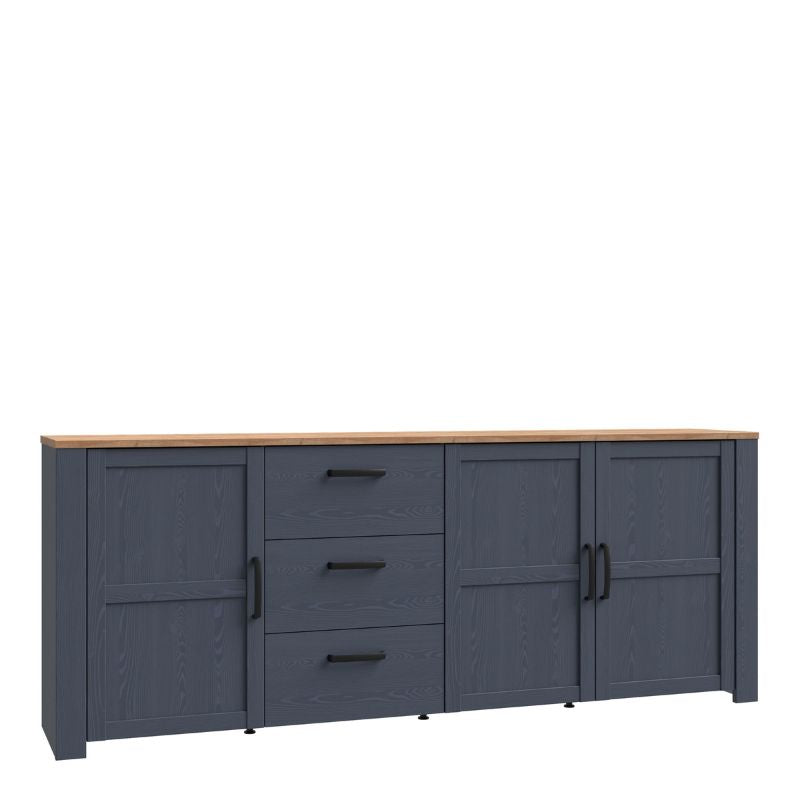 Bohol 3 Door 3 Drawer Large Sideboard in Riviera Oak/Navy W 220.8 x H 87 x D 42 mm-Sideboards-FTG-