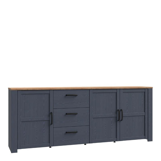 Bohol 3 Door 3 Drawer Large Sideboard in Riviera Oak/Navy W 220.8 x H 87 x D 42 mm-Sideboards-FTG-