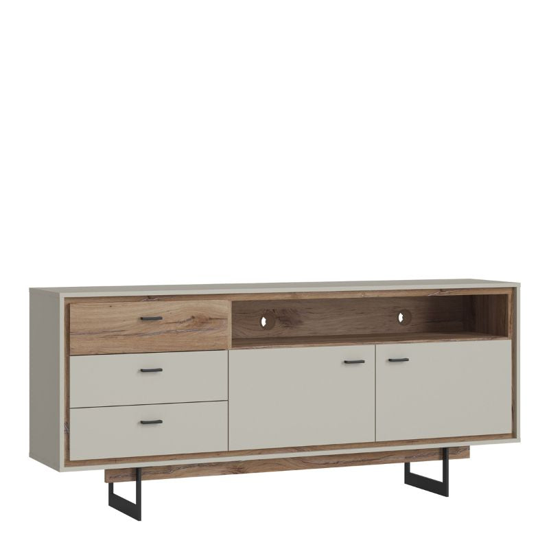 Rivero 2 Door 3 Drawer Open Shelf Sideboard in Grey and Oak W 1886 x H 831 x D 400 mm-Sideboards-FTG-