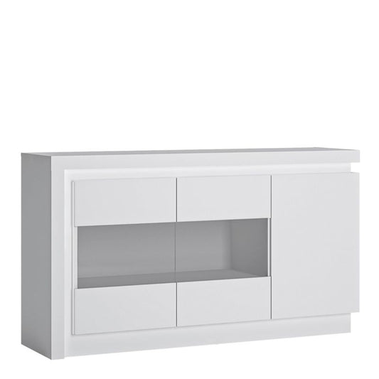 Lyon 3 Door Glazed Sideboard (including LED lighting) in White and High Gloss W 1577 x H 891 x D 420 mm-Sideboards-FTG-