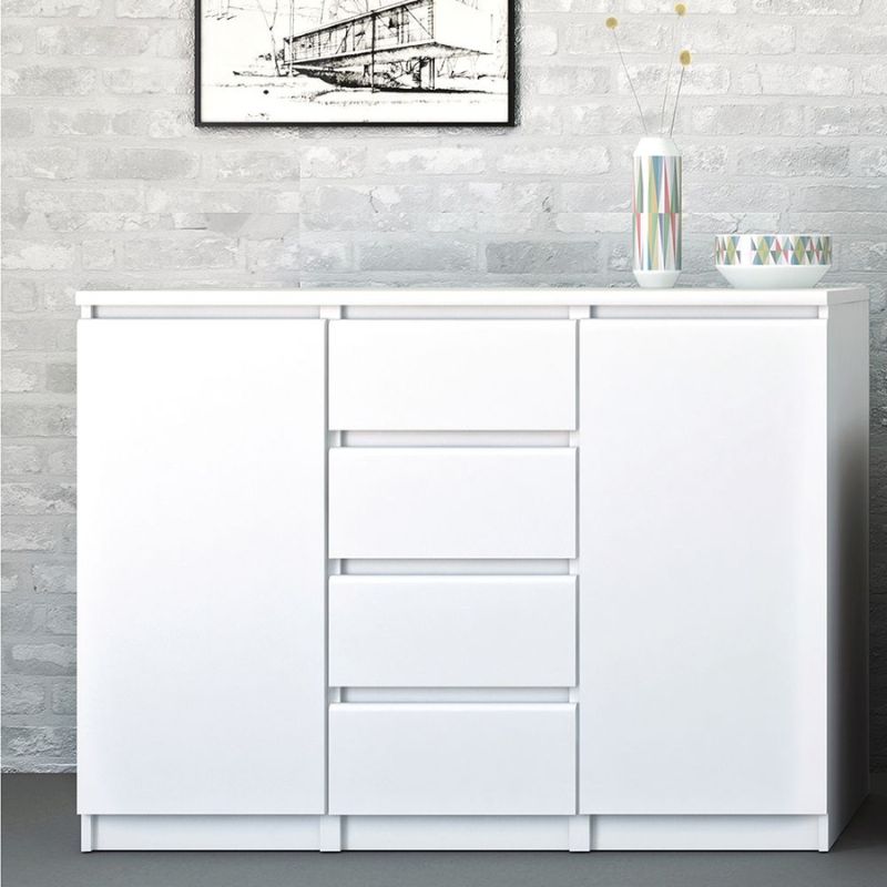 Naia Sideboard - 4 Drawers 2 Doors in White High Gloss W 1208 x H 907 x D 500mm-Sideboards-FTG-