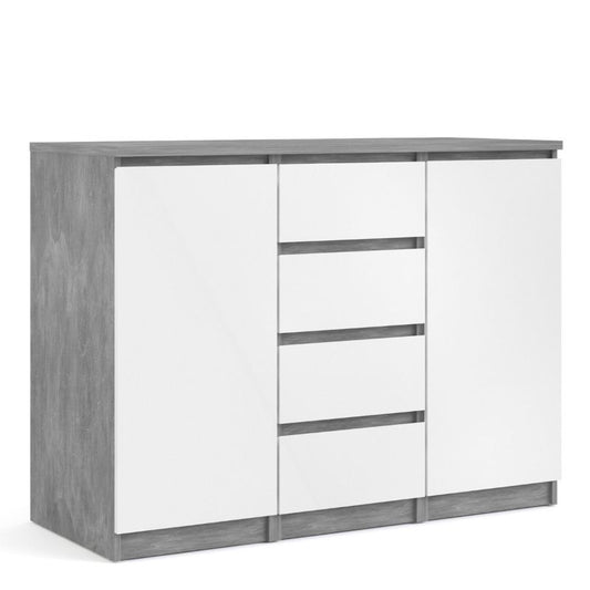 Naia Sideboard 4 Drawers 2 Doors in Concrete and White High Gloss W 1208 x H 907 x D 500 mm-Sideboards-FTG-