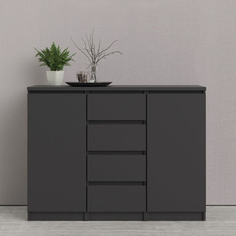 Naia Sideboard 4 Drawers 2 Doors in Black Matt W 1206 x H 907 x D 500mm-Sideboards-FTG-