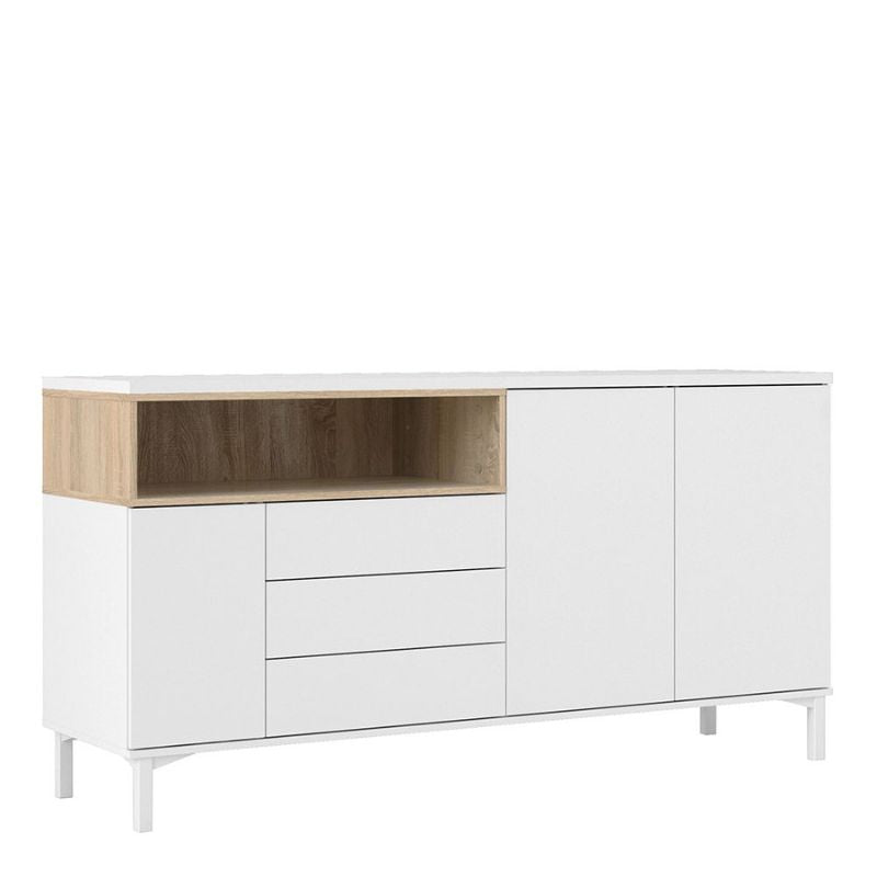 Roomers Sideboard 3 Drawers 3 Doors in White and Oak W 1757 x H 898 x D 482.5mm-Sideboards-FTG-