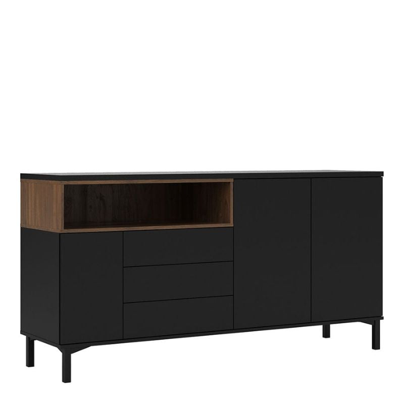 Roomers Sideboard 3 Drawers 3 Doors in Black and Walnut W 1757 x H 898 x D 482.5mm-Sideboards-FTG-