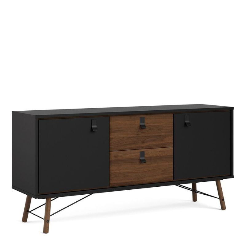 Ry Sideboard 2 Doors 2 Drawers in Matt Black Walnut W 1503 x H 722 x D 401 mm-Sideboards-FTG-