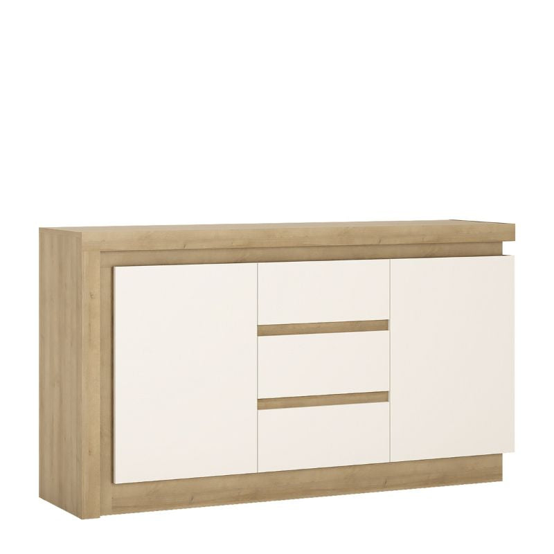 Lyon 2 Door 3 Drawer Sideboard in Riviera Oak/White High Gloss W 1576 x H 891 x D 420 mm-Sideboards-FTG-