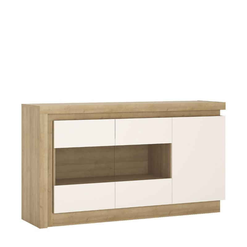 Lyon 3 Door Glazed Sideboard in Riviera Oak/White High Gloss W 1576 x H 891 x D 420 mm-Sideboards-FTG-