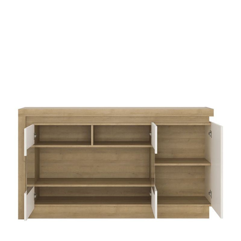 Lyon 3 Door Glazed Sideboard in Riviera Oak/White High Gloss W 1576 x H 891 x D 420 mm-Sideboards-FTG-