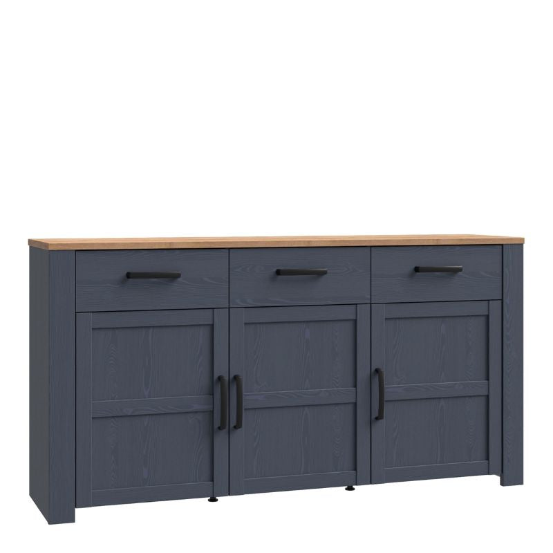 Bohol 3 Door 3 Drawer Sideboard in Riviera Oak/Navy W 166.1 x H 87 x D 42 cm-Sideboards-FTG-