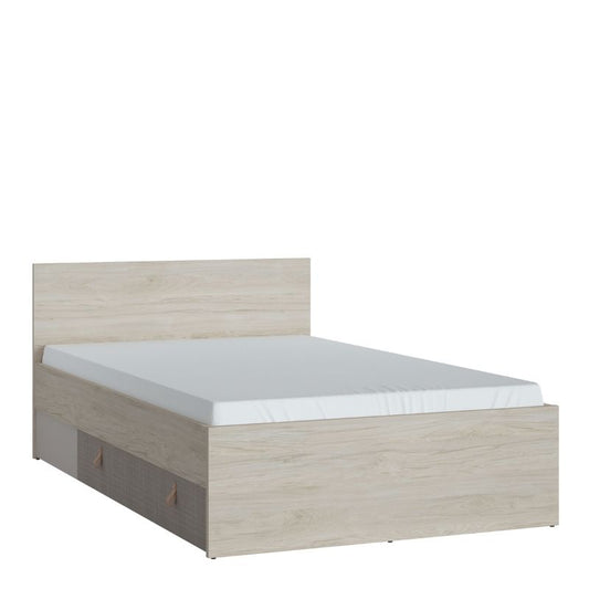 Denim 120cm Bed with 1 Drawer in Light Walnut, Grey Fabric Effect and Cashmere W 1253 x H 811 x D 2049 mm-Bed-FTG-