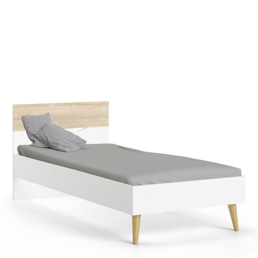 Oslo Euro Single Bed (90 x 200) in White and Oak-Bed-FTG-