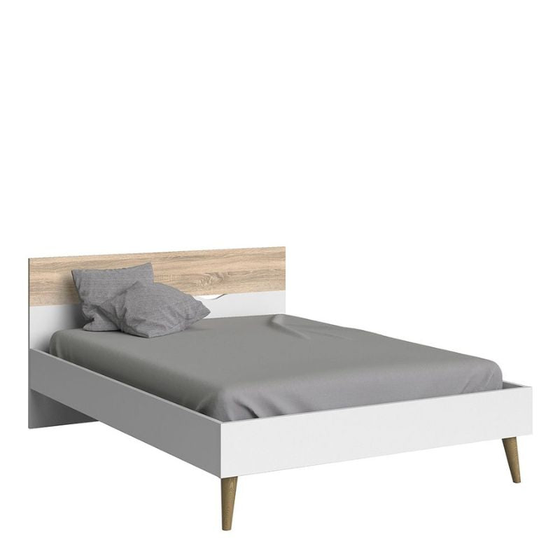 Oslo Euro Double Bed (140 x 200) in White and Oak-Bed-FTG-