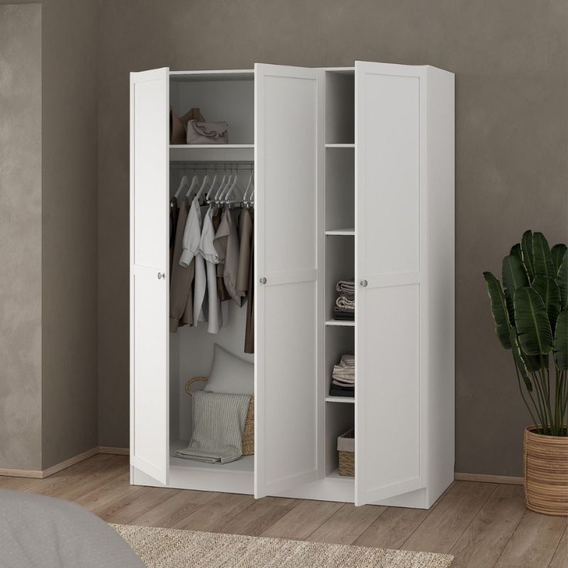 Brande Wardrobe with 3 Frame Doors in White W 1470 x H 2001 x D 616.9 mm-Wardrobes-FTG-