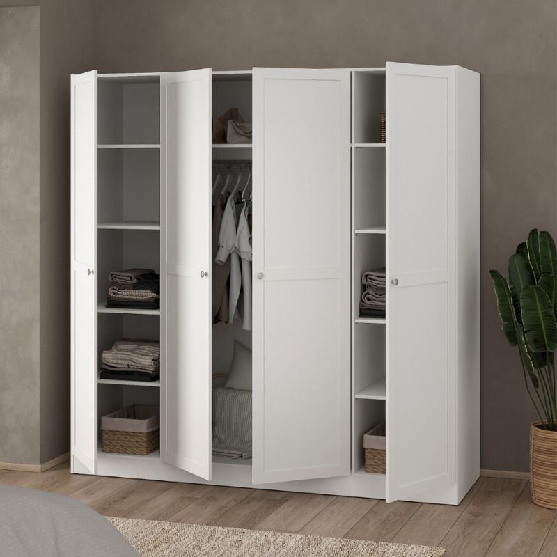 Brande Wardrobe with 4 Frame Doors in White W 1955 x H 2001 x D 616.9 mm-Wardrobes-FTG-