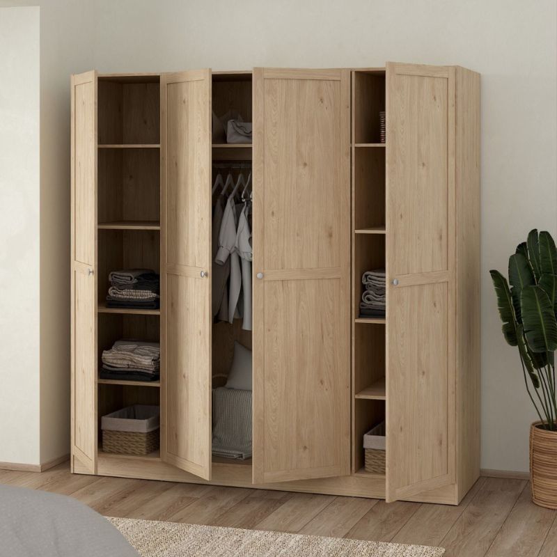 Brande Wardrobe with 4 Frame Doors in Jackson Hickory Oak W 1955 x H 2001 x D 616.9 mm-Wardrobes-FTG-