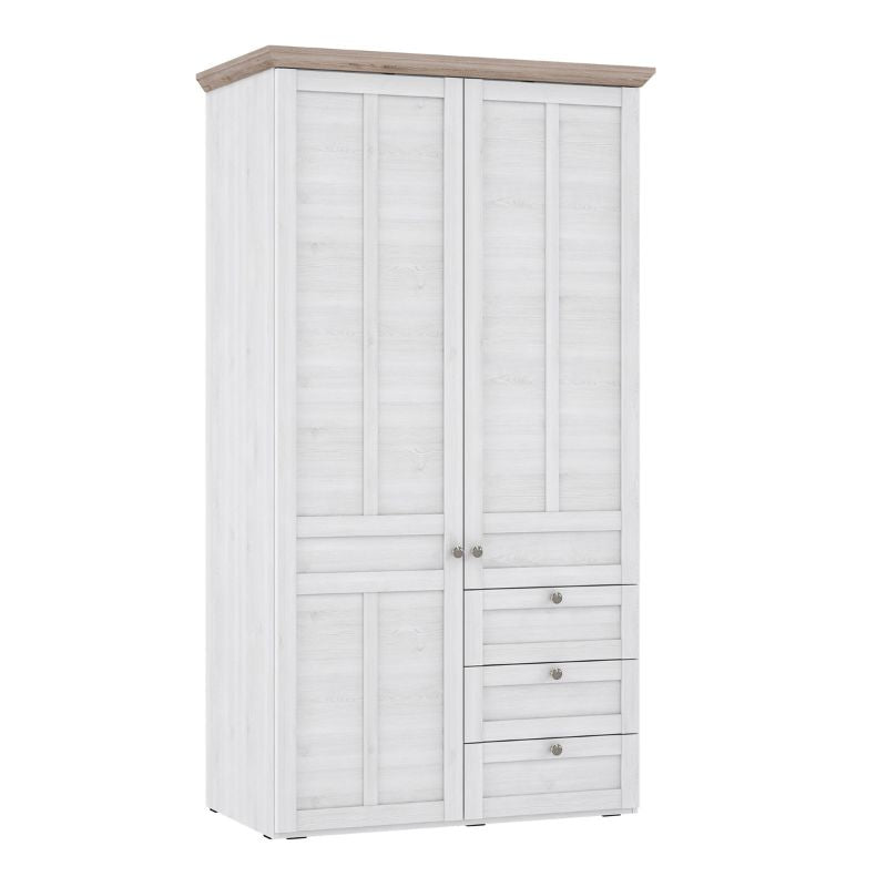 Illoppa 2 Door Wardrobe in Snowy Oak/Oak Nelson W 105.3 x H 192.6 x D 57.3 cm-Wardrobes-FTG-