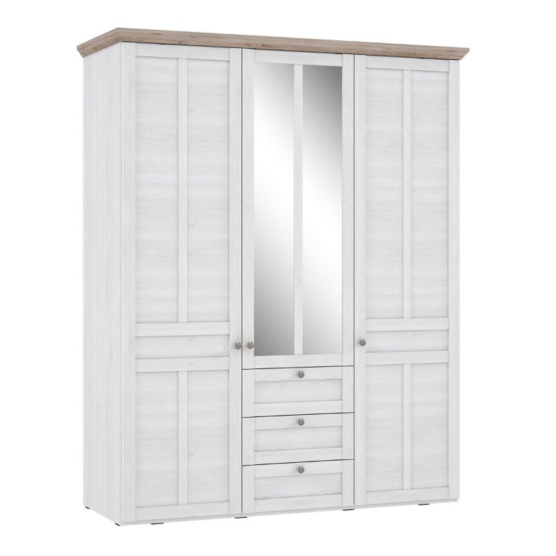 Iloppa 3 Door Wardrobe in Snowy Oak/Oak Nelson W 155 x H 192.6 x D 57.3 cm-Wardrobes-FTG-