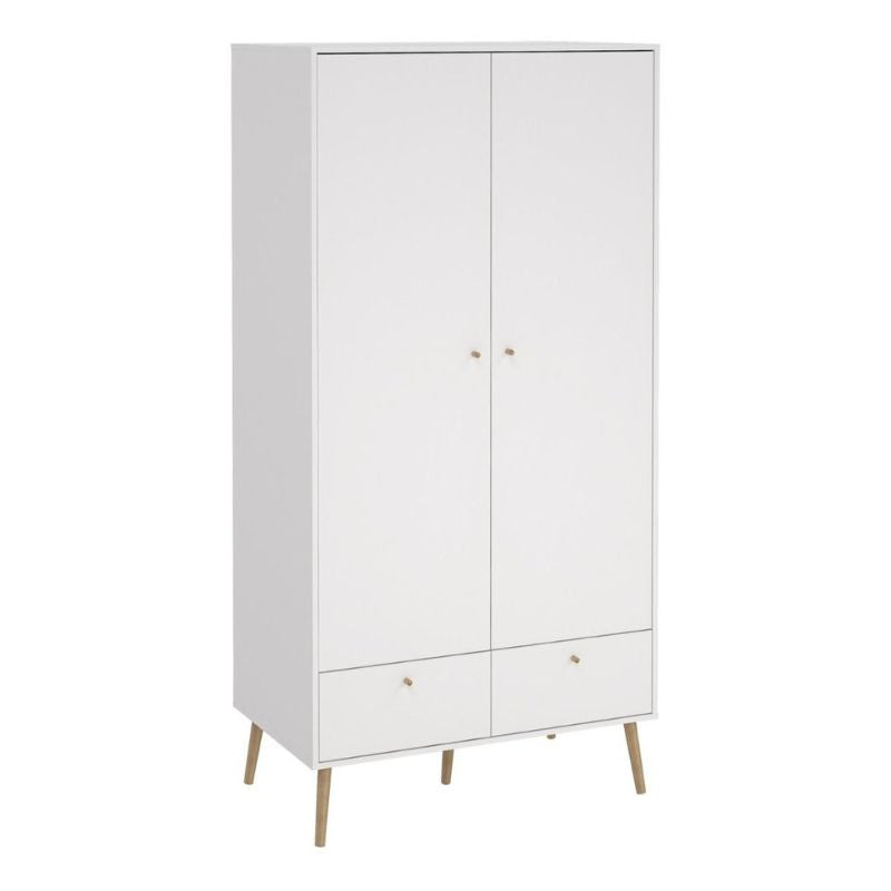 Cumbria Wardrobe with 2 Doors + 2 Drawers White W 98.7 x H 200.1 x D 58.1 cm-Wardrobes-FTG-