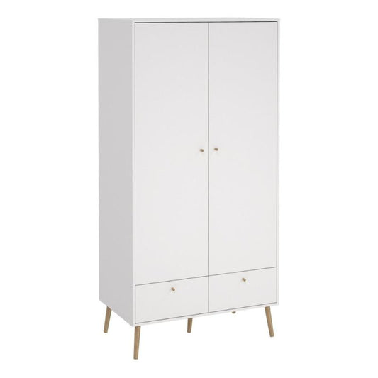 Cumbria Wardrobe with 2 Doors + 2 Drawers White W 98.7 x H 200.1 x D 58.1 cm-Wardrobes-FTG-