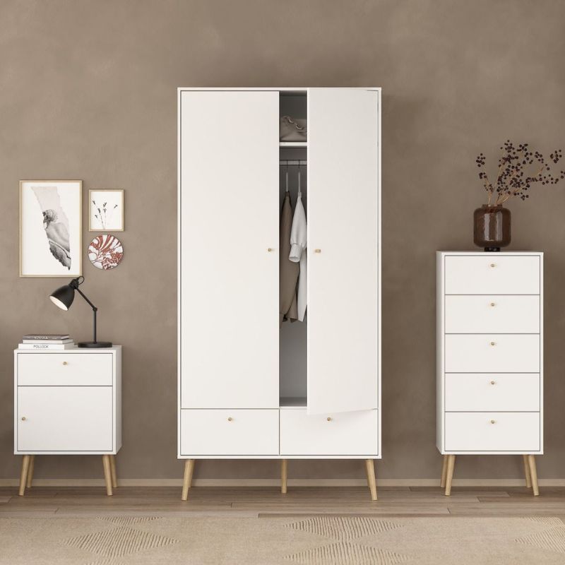 Cumbria Wardrobe with 2 Doors + 2 Drawers White W 98.7 x H 200.1 x D 58.1 cm-Wardrobes-FTG-