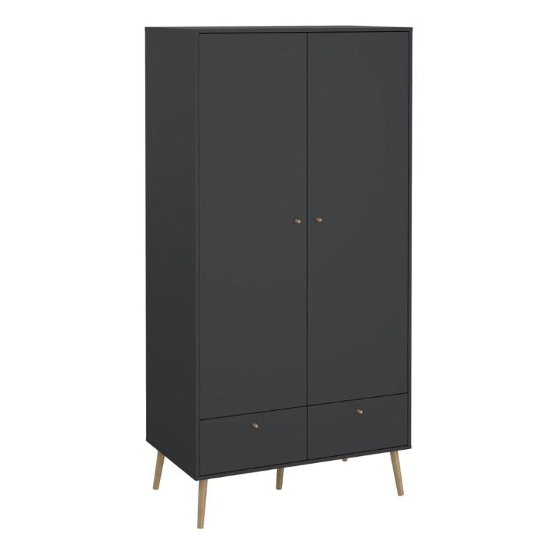 Cumbria Wardrobe with 2 Doors + 2 Drawers Dark Grey W 98.7 x H 200.1 x D 58.1 cm-Wardrobes-FTG-