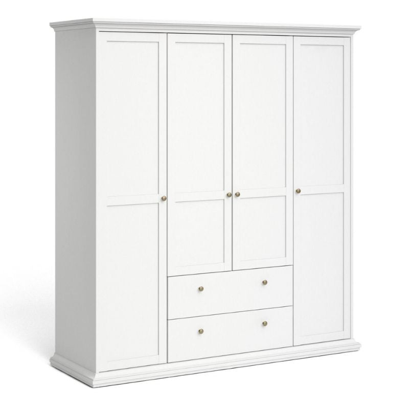 Paris Wardrobe with 4 Doors and 2 Drawers in White W 1814 x H 2006 x D 605 mm-Wardrobes-FTG-