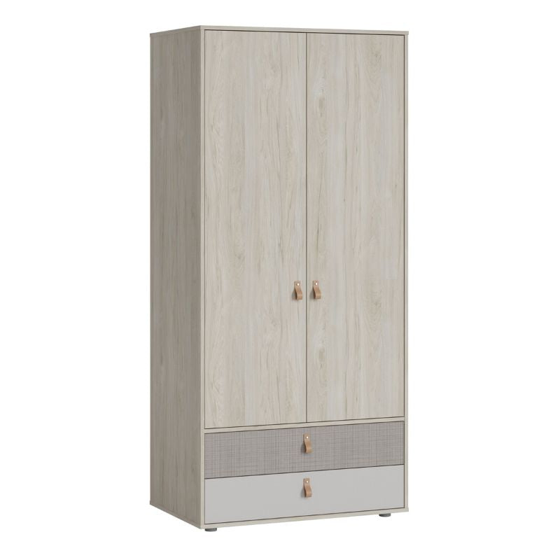 Denim 2 Door 2 Drawer Wardrobe in Light Walnut, Grey Fabric Effect and Cashmere W 945 x H 2057 x D 600 mm-Wardrobes-FTG-