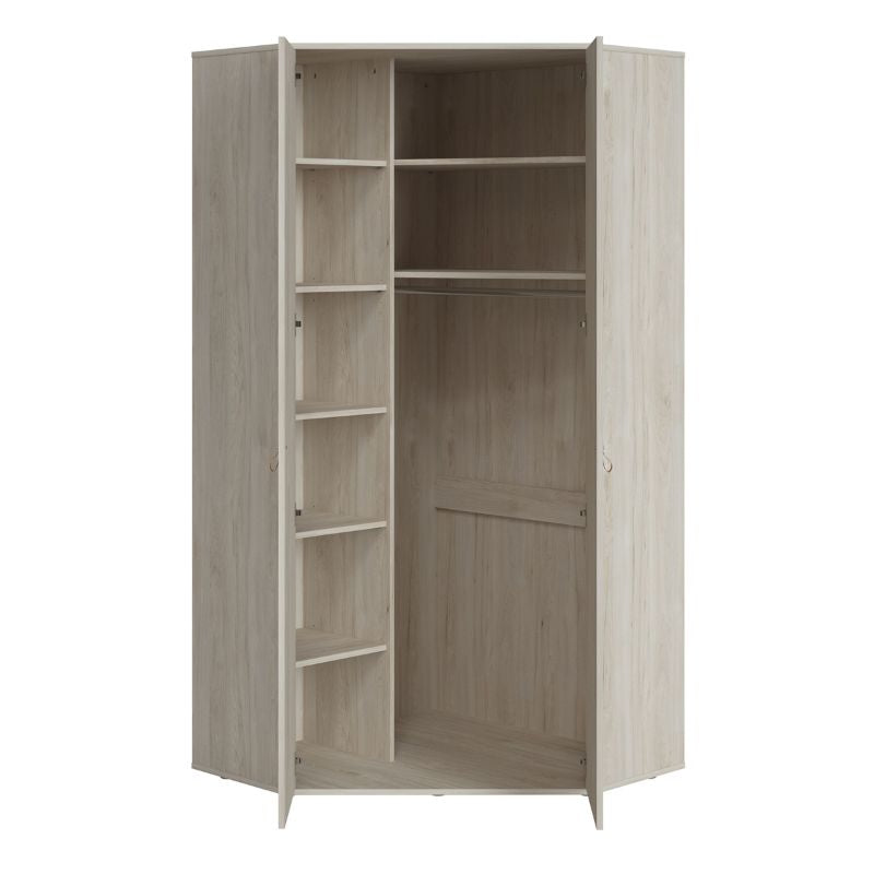 Denim 2 Door Corner Wardrobe in Light Walnut W 990 x H 2057 x D 990 mm-Wardrobes-FTG-