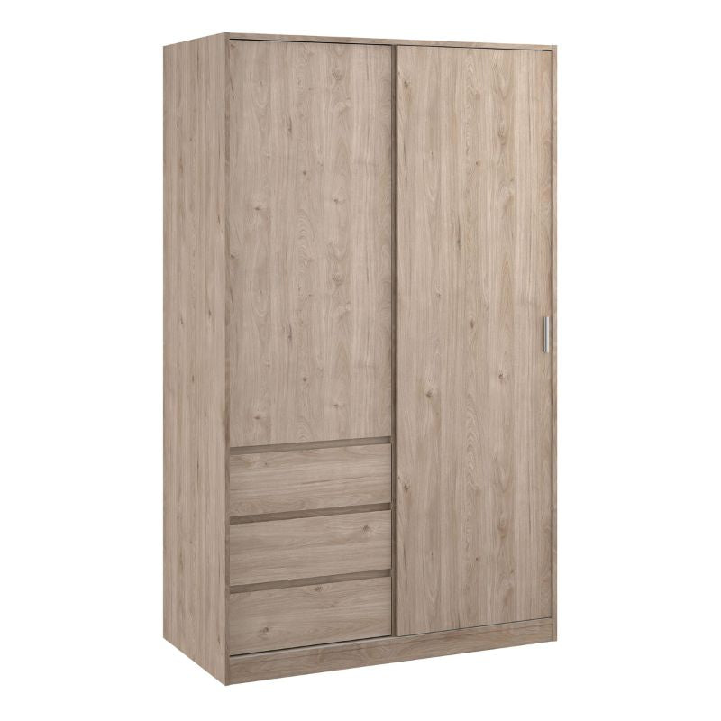 Naia Wardrobe with 1 Sliding Door 1 Door 3 Drawers in Jackson Hickory Oak W 1185 x H 2004 x D 600 mm-Wardrobes-FTG-