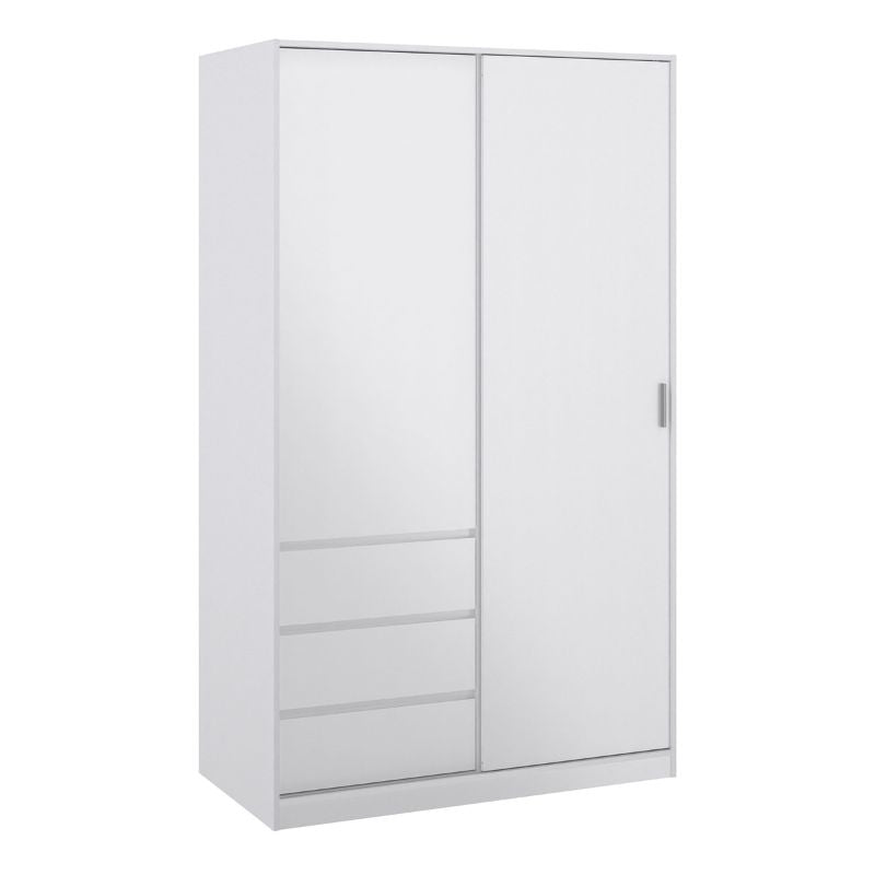 Naia Wardrobe with 1 Sliding Door 1 Door 3 Drawers in White High Gloss W 1185 x H 2004 x D 600 mm-Wardrobes-FTG-