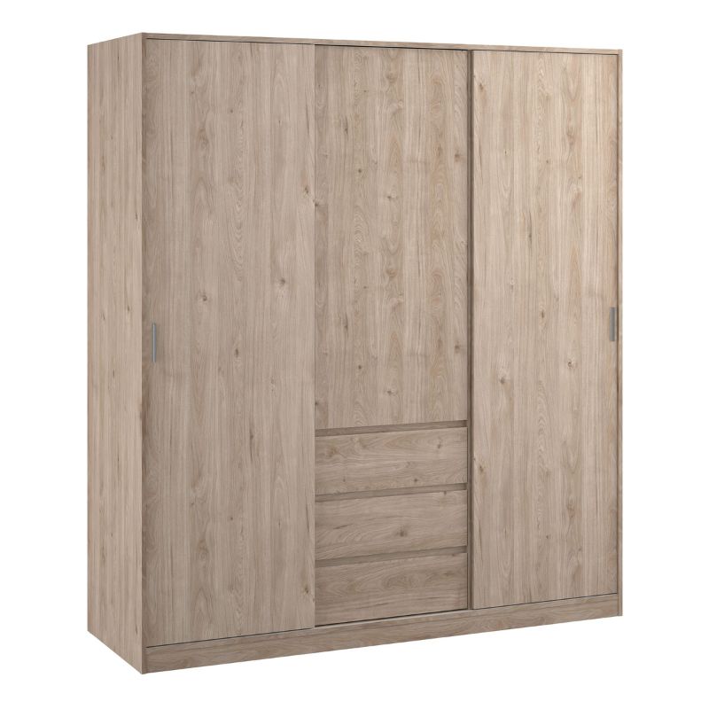 Naia Wardrobe with 2 Sliding Doors 1 Door 3 Drawers in Jackson Hickory Oak W 1770 x H 2004 x D 600 mm-Wardrobes-FTG-