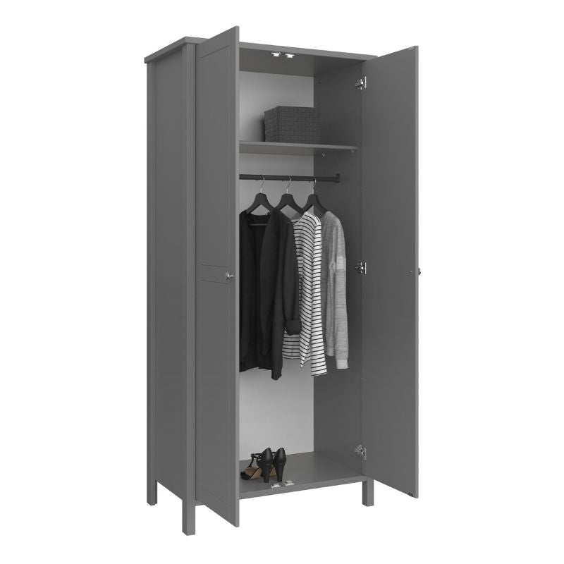 Tromso 2 Door Wardrobe Grey W 890 x H 1950 x D 496 mm-Wardrobes-FTG-