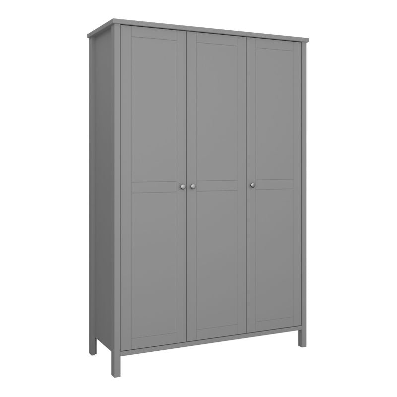 Tromso 3 Door Wardrobe Grey W 1290 x H 1950 x D 496 mm-Wardrobes-FTG-