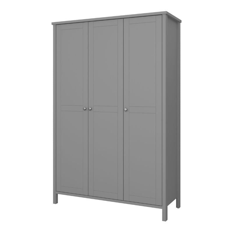 Tromso 3 Door Wardrobe Grey W 1290 x H 1950 x D 496 mm-Wardrobes-FTG-