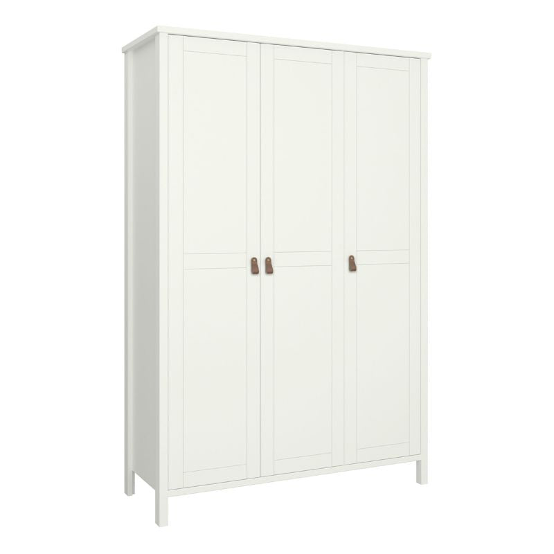 Tromso 3 Doors Wardrobe White with Leather Handles W 1290 x H 1950 x D 496 mm-Wardrobes-FTG-