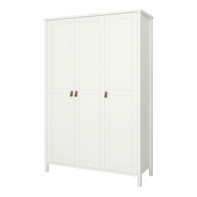 Tromso 3 Doors Wardrobe White with Leather Handles W 1290 x H 1950 x D 496 mm-Wardrobes-FTG-