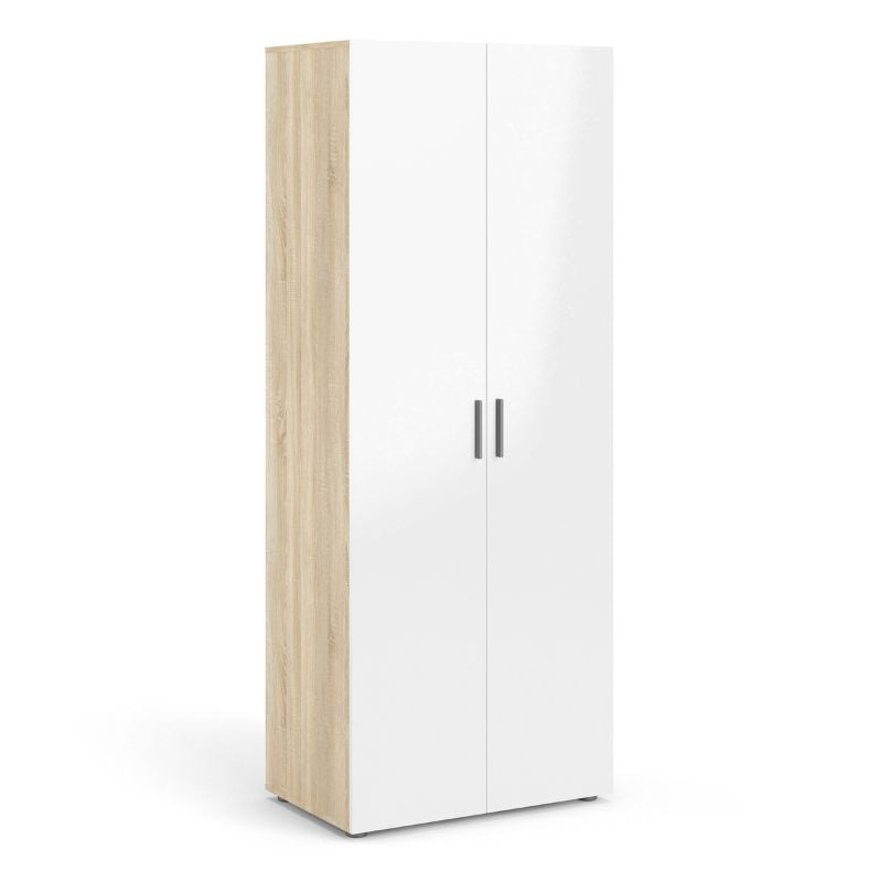 Pepe Wardrobe with 2 Doors in Oak with White High Gloss W 787 x H 2009 x D 497.5 mm-Wardrobes-FTG-