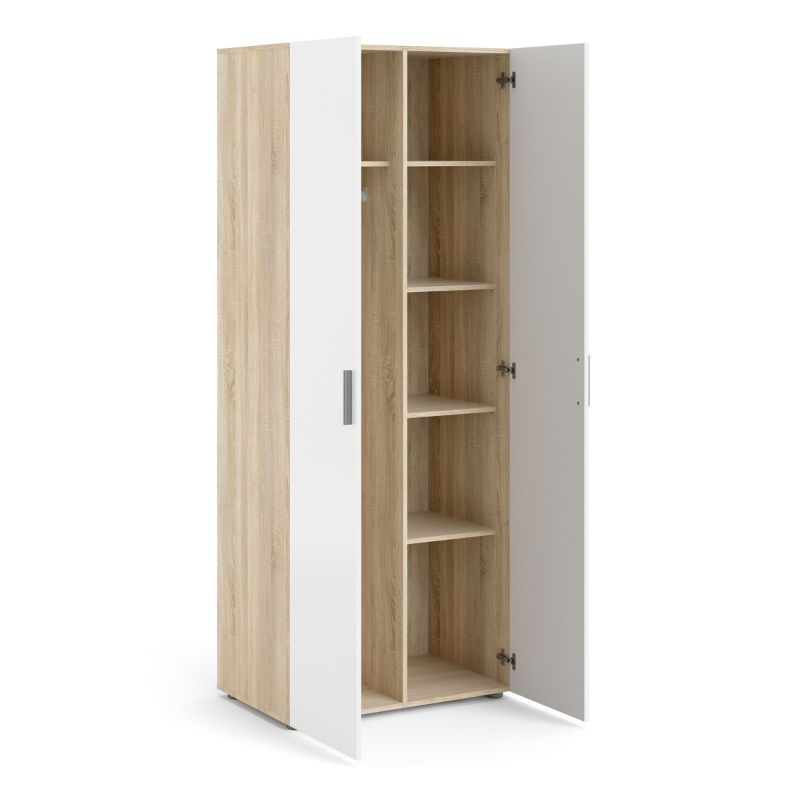 Pepe Wardrobe with 2 Doors in Oak with White High Gloss W 787 x H 2009 x D 497.5 mm-Wardrobes-FTG-