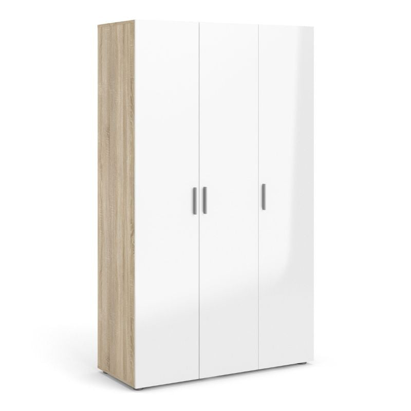 Pepe Wardrobe with 3 Doors in Oak with White High Gloss W 1181 x H 2009 x D 497.5 mm-Wardrobes-FTG-