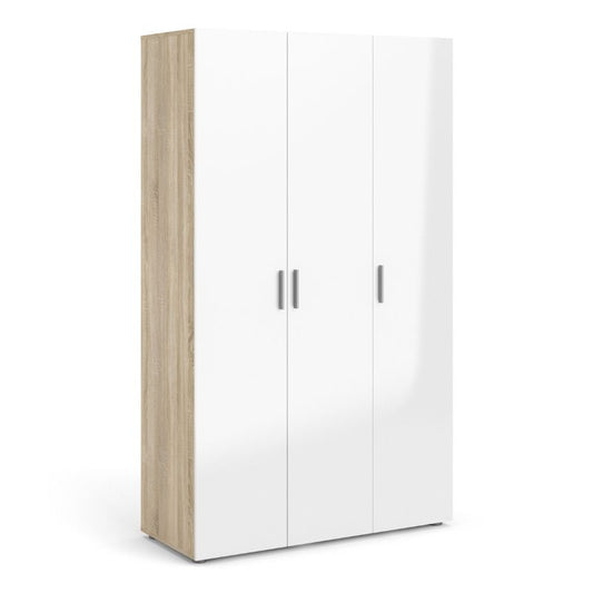 Pepe Wardrobe with 3 Doors in Oak with White High Gloss W 1181 x H 2009 x D 497.5 mm-Wardrobes-FTG-